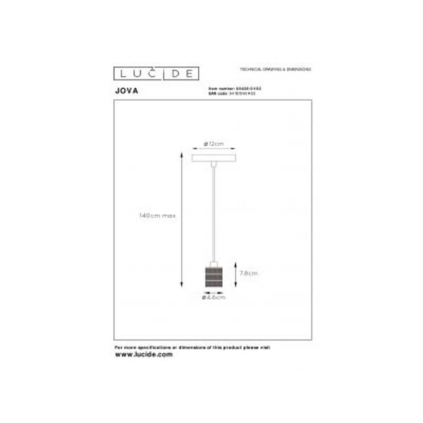 Lucide JOVA - Hanglamp - Ø 4,6 cm - 1xE27 - Mat Goud / Messing