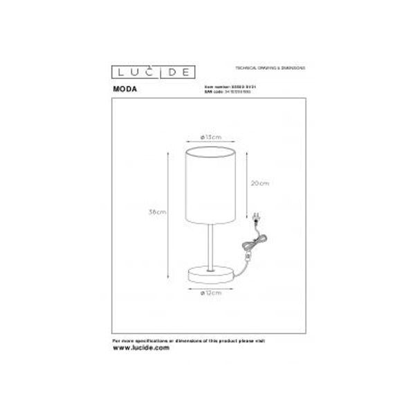 Lucide MODA - Tafellamp - Ø 13 cm - 1xE27 - Wit