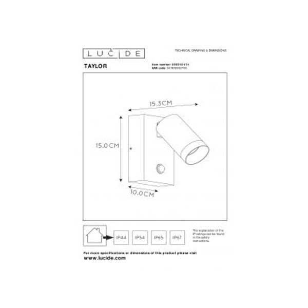 Lucide TAYLOR - Wandspot Buiten - 1xGU10 - IP54 - Wit