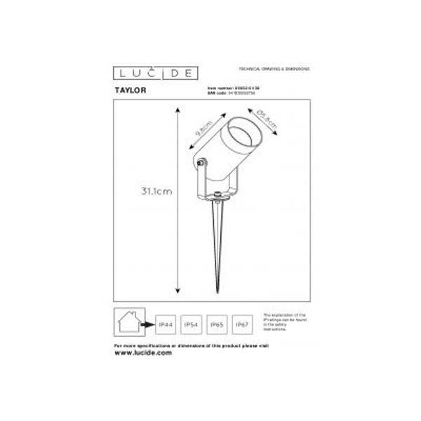 Lucide TAYLOR - Grondspie Buiten - Ø 10 cm - 1xGU10 - Zwart