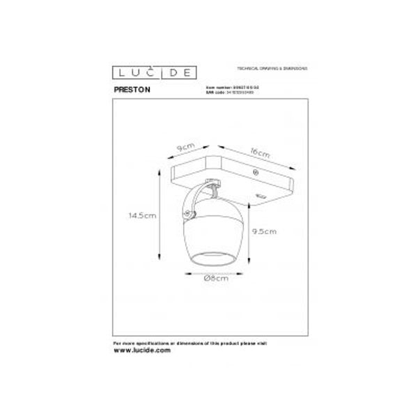 Lucide PRESTON - Wandspot - LED Dim to warm - GU10 - 1x5W 2200K/3000K - Mat Goud / Messing