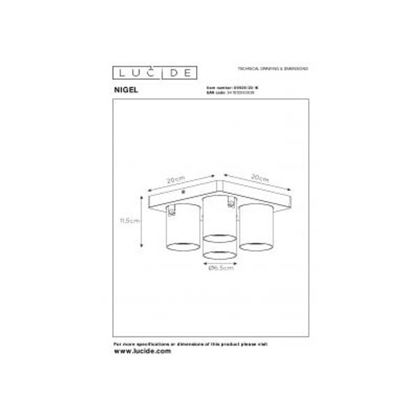 Lucide NIGEL - Plafondspot - LED Dim to warm - GU10 - 4x5W 2200K/3000K - Zwart Staal