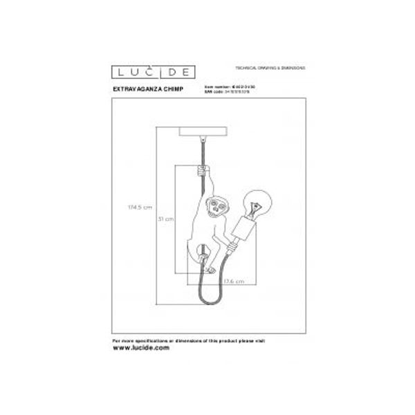 Lucide EXTRAVAGANZA CHIMP - Hanglamp - Ø 18 cm - 1xE27 - Zwart