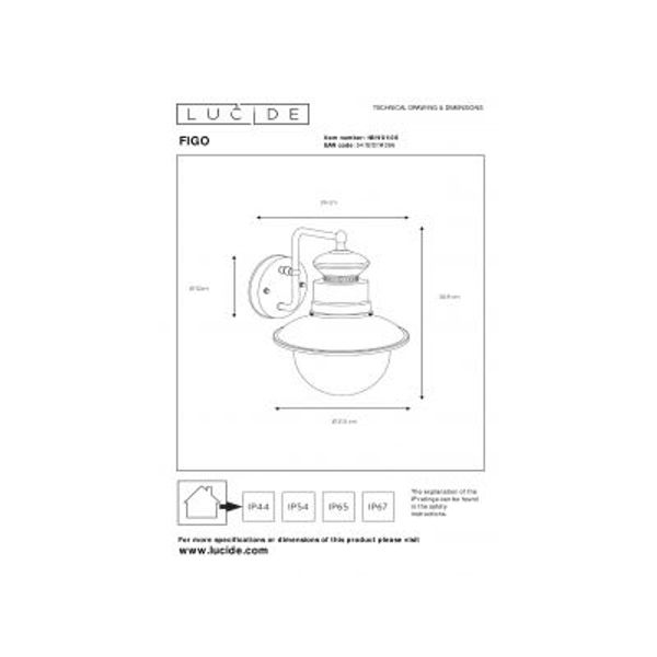 Lucide FIGO - Wandlamp Buiten - Ø 21,3 cm - 1xE27 - IP44 - Zink