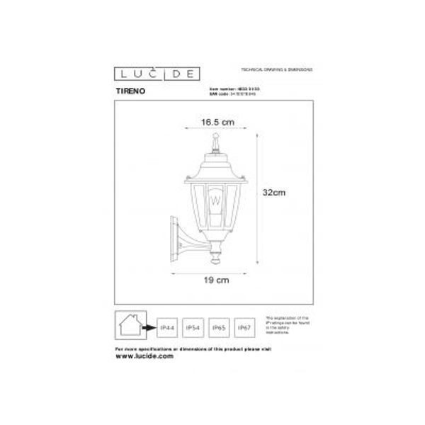 Lucide TIRENO - Wandlamp Buiten - 1xE27 - IP44 - Zwart