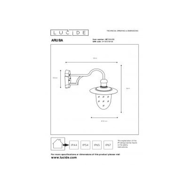 Lucide ARUBA - Wandlamp Buiten - Ø 25 cm - 1xE27 - IP44 - Zwart