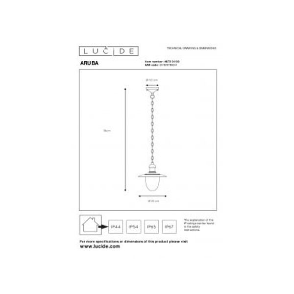 Lucide ARUBA - Hanglamp Buiten - Ø 25 cm - 1xE27 - IP44 - Zwart