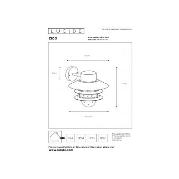 Lucide ZICO - Wandlamp Buiten - Ø 21,8 cm - 1xE27 - IP44 - Mat chroom