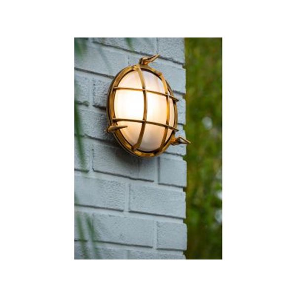 Lucide DUDLEY - Wandlamp Buiten - Ø 25 cm - 1xE27 - IP65 - Mat Goud / Messing