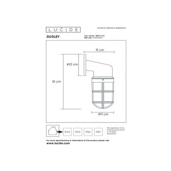 Lucide DUDLEY - Wandlamp Buiten - 1xE27 - IP65 - Mat Goud / Messing