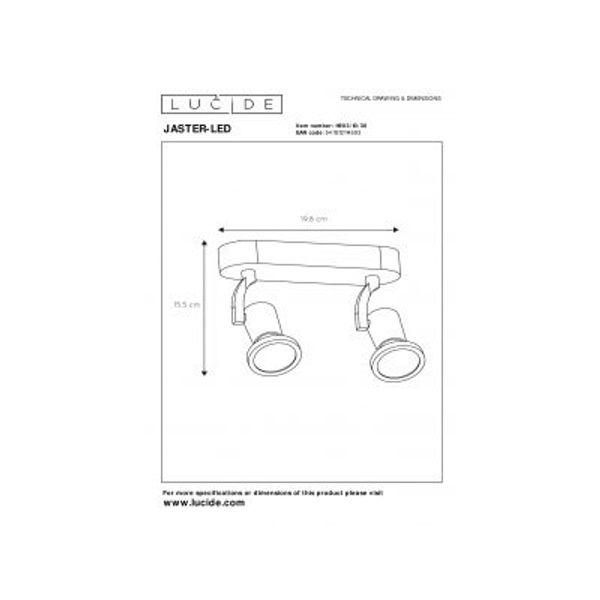 Lucide JASTER-LED - Plafondspot - LED - GU10 - 2x5W 2700K - Zwart