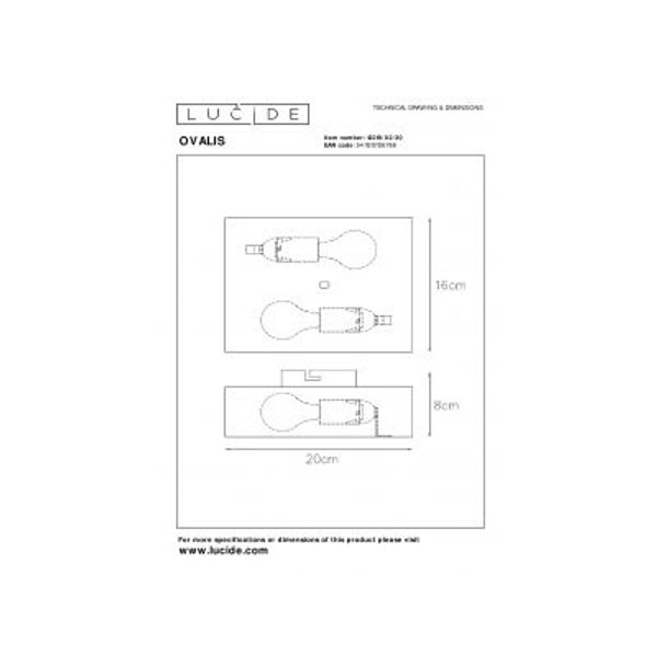 Lucide OVALIS - Wandlamp - 2xE14 - Zwart