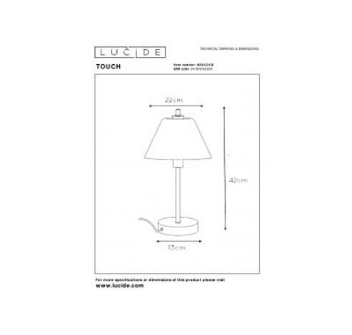 TOUCH - Tafellamp - Ø 22 cm - 1xE14 - 3 StepDim - Mat chroom  Lucide