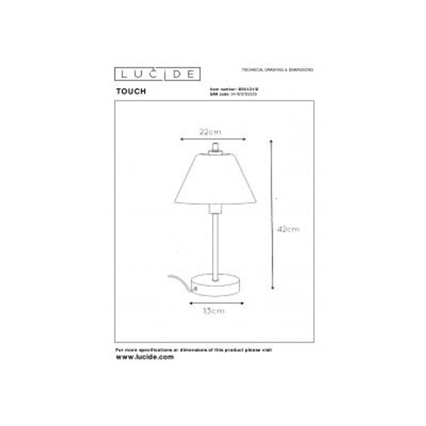 Lucide TOUCH - Tafellamp - Ø 22 cm - 1xE14 - 3 StepDim - Mat chroom