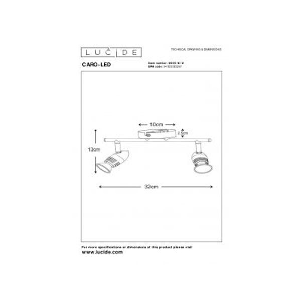 Lucide CARO-LED - Plafondspot - LED - GU10 - 2x5W 2700K - Mat chroom