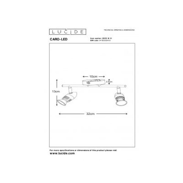 Lucide CARO-LED - Plafondspot - LED - GU10 - 2x5W 2700K - Wit