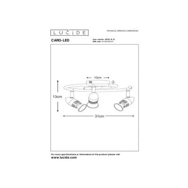 Lucide CARO-LED - Plafondspot - Ø 31 cm - LED - GU10 - 3x5W 2700K - Mat chroom