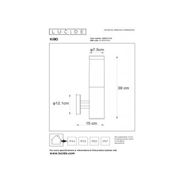 Lucide KIBO - Wandlamp Buiten - 1xE27 - IP44 - Mat chroom