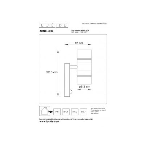 Lucide ARNE-LED - Wandspot Buiten - Ø 6,3 cm - LED - GU10 - 2x5W 2700K - IP44 - Zwart