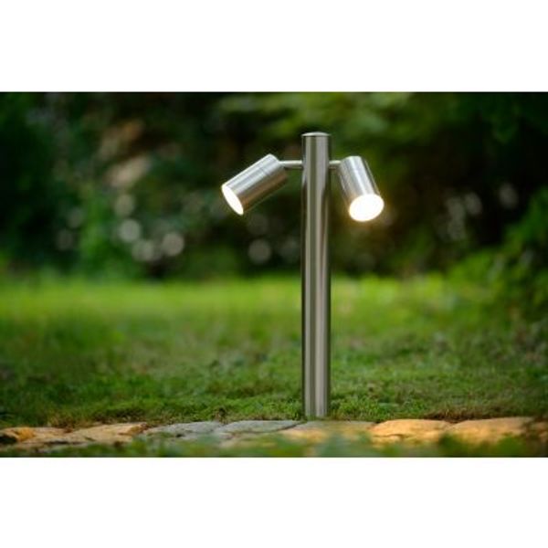 Lucide ARNE-LED - Sokkellamp Buiten - Ø 6,3 cm - LED - GU10 - 2x5W 2700K - IP44 - Mat chroom