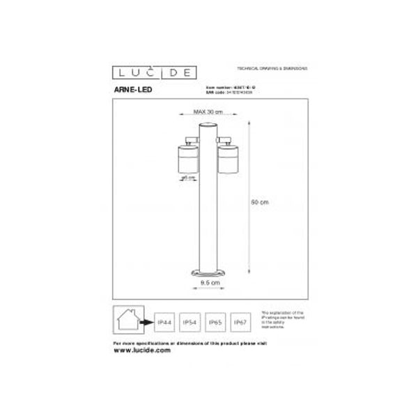 Lucide ARNE-LED - Sokkellamp Buiten - Ø 6,3 cm - LED - GU10 - 2x5W 2700K - IP44 - Mat chroom