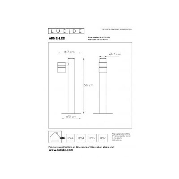 Lucide ARNE-LED - Sokkellamp Buiten - Ø 6,3 cm - LED - GU10 - 1x5W 2700K - IP44 - Mat chroom