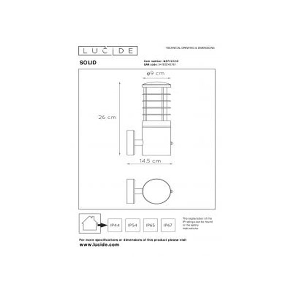 Lucide SOLID - Wandlamp Buiten - Ø 9 cm - 1xE27 - IP54 - Antraciet