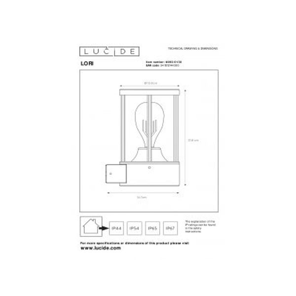 Lucide LORI - Wandlamp Buiten - Ø 12 cm - 1xE27 - IP44 - Antraciet