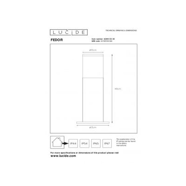 Lucide FEDOR - Sokkellamp Buiten - 1xE27 - IP44 - Zwart