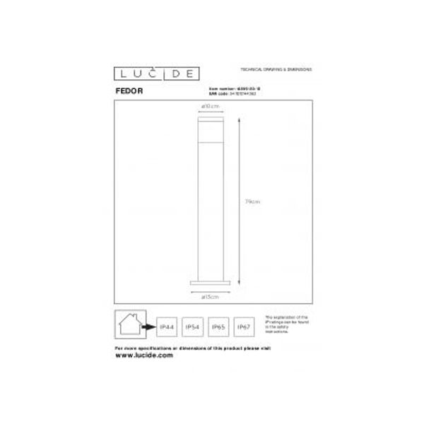 Lucide FEDOR - Sokkellamp Buiten - 1xE27 - IP44 - Mat chroom