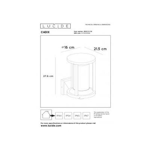 Lucide CADIX - Wandlamp Buiten - 1xE27 - IP65 - Zwart