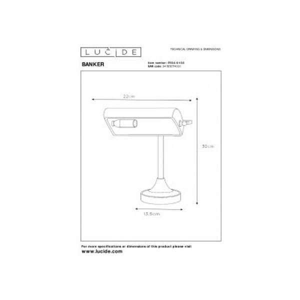 Lucide BANKER - Bureaulamp - 1xE14 - Brons