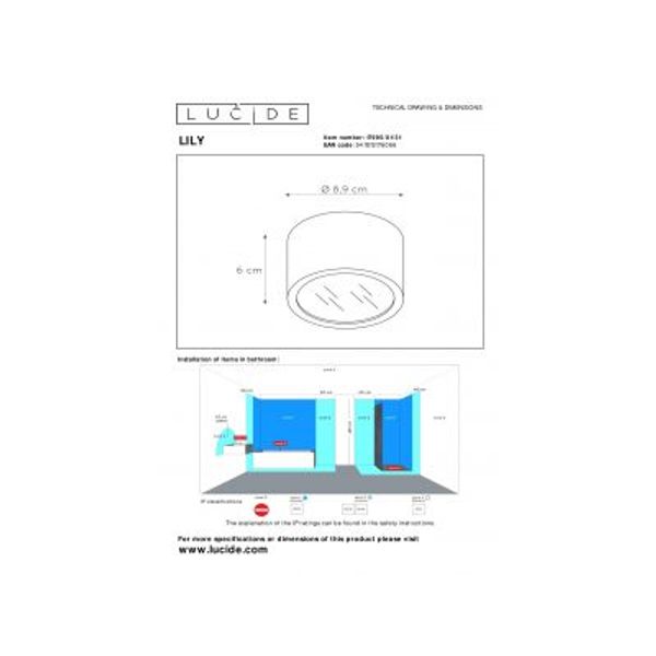 Lucide LILY - Plafondspot Badkamer - Ø 8 cm - 1xG9 - IP54 - Wit