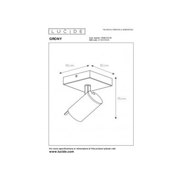 Lucide GRONY - Wandspot - LED Dim to warm - GU10 - 1x5W 2200K/3000K - Zwart