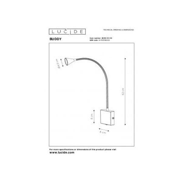 Lucide BUDDY - Bedlamp - LED - 1x3W 4000K - Zwart