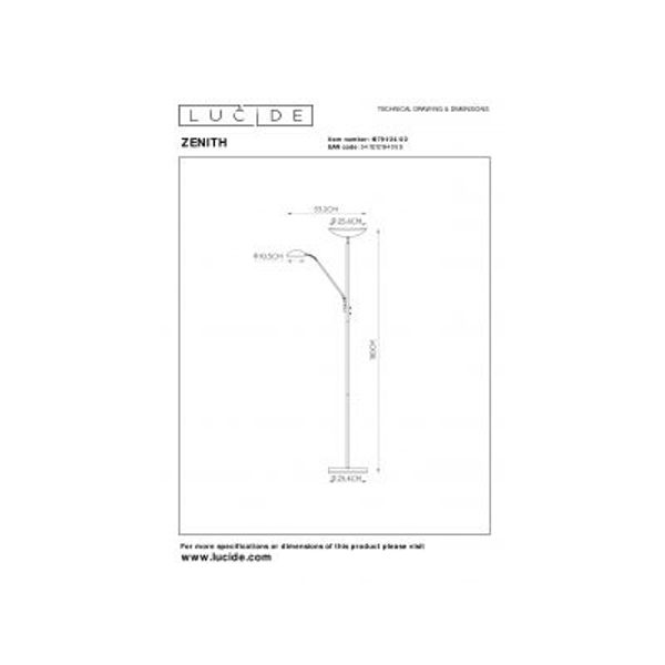 Lucide ZENITH - Leeslamp - Ø 25,4 cm - LED Dimb. - 3000K - Mat Goud / Messing