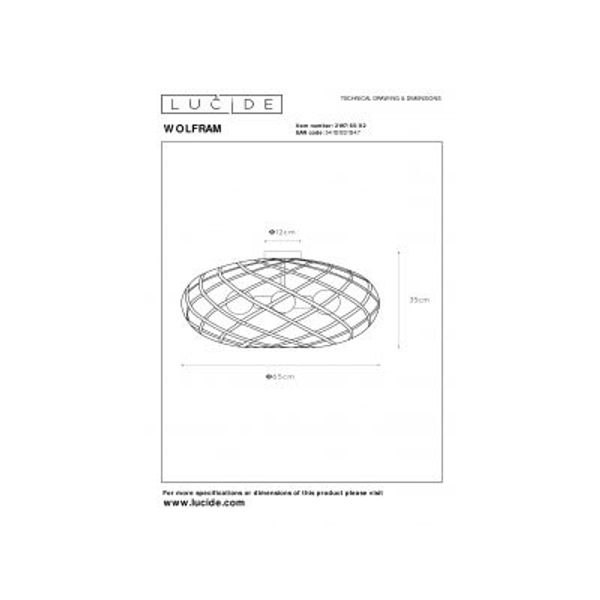 Lucide WOLFRAM - Plafonnière - Ø 65 cm - 3xE27 - Mat Goud / Messing