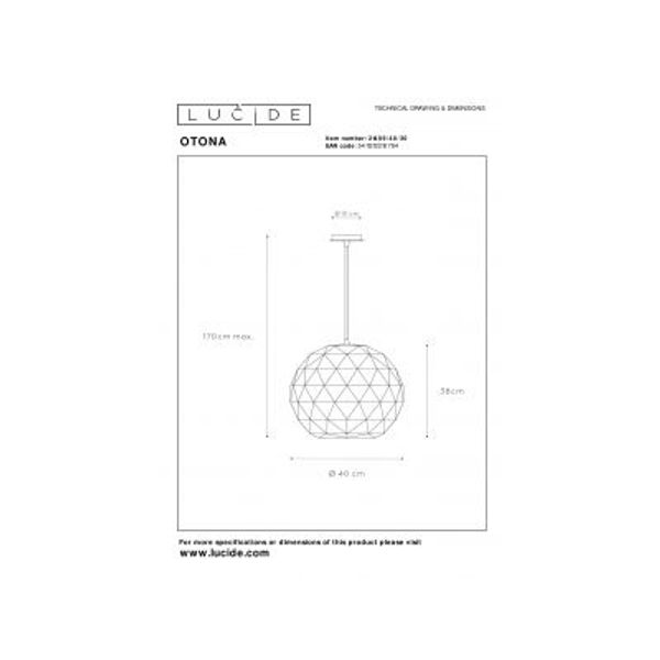 Lucide OTONA - Hanglamp - Ø 40 cm - 1xE27 - Zwart