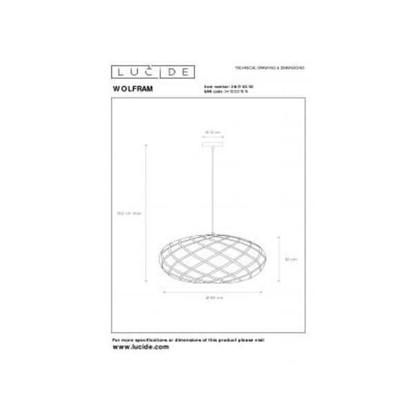 Lucide WOLFRAM - Hanglamp - Ø 65 cm - 1xE27 - Zwart