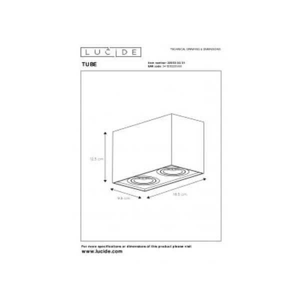 Lucide TUBE - Plafondspot - 2xGU10 - Wit