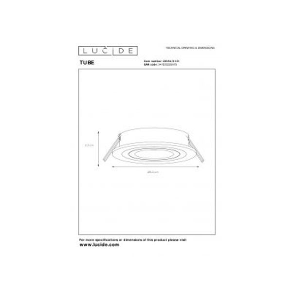 Lucide TUBE - Inbouwspot - Ø 9 cm - 1xGU10 - Wit