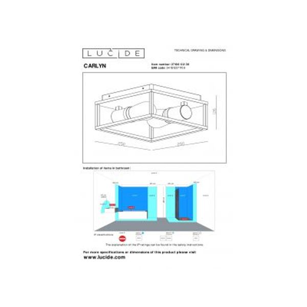 Lucide CARLYN - Plafonnière Badkamer - 2xE14 - IP54 - Zwart