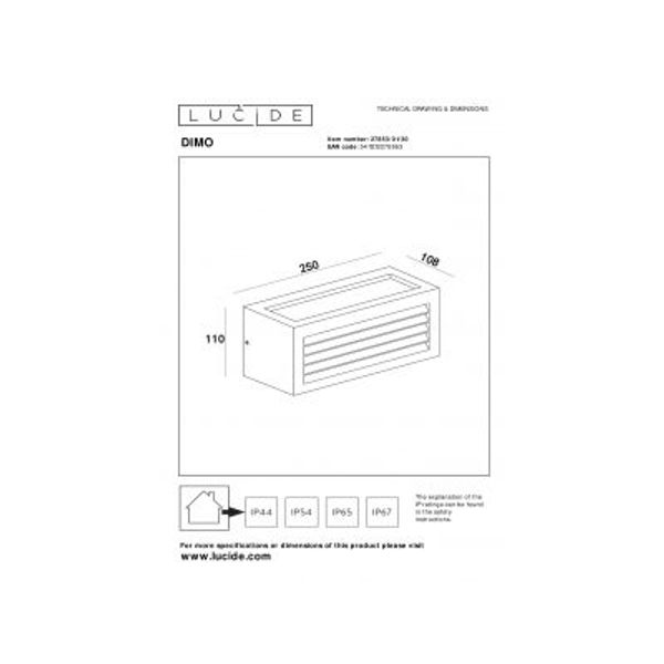 Lucide DIMO - Wandlamp Buiten - 1xE27 - IP54 - Antraciet