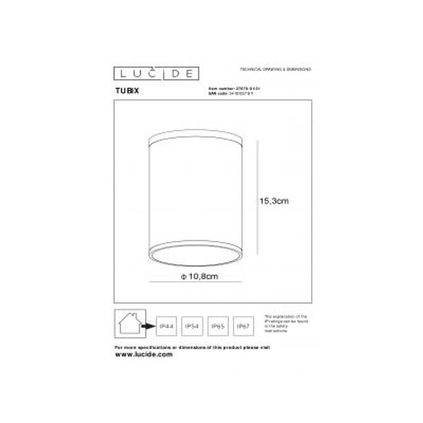 Lucide TUBIX - Plafondspot Buiten - Ø 10,8 cm - 1xE27 - IP54 - Wit