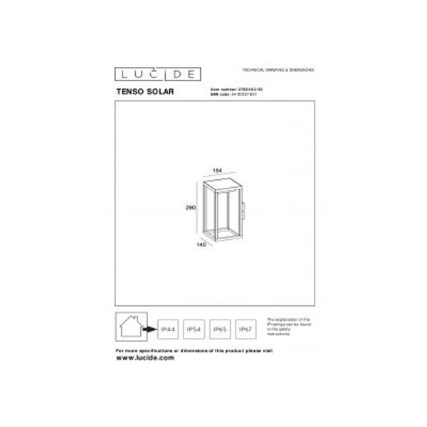 Lucide TENSO SOLAR - Wandlamp Buiten - LED - 1x2,2W 3000K - IP54 - Antraciet