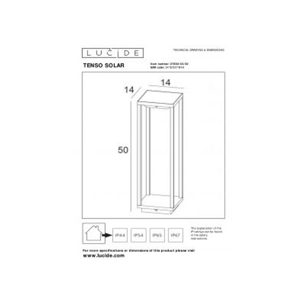 Lucide TENSO SOLAR - Sokkellamp Buiten - LED - 1x2,2W 3000K - IP54 - Antraciet