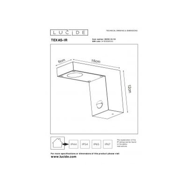 Lucide TEXAS-IR - Wandspot Buiten - LED - 1x6W 3000K - IP54 - Antraciet