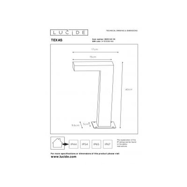 Lucide TEXAS - Sokkellamp Buiten - LED - 1x6W 3000K - IP54 - Antraciet