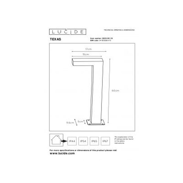 Lucide TEXAS - Sokkellamp Buiten - LED - 1x6W 3000K - IP54 - Antraciet