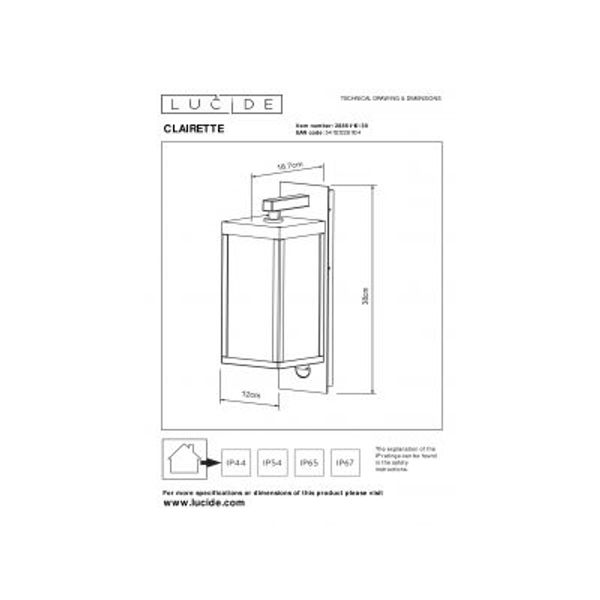 Lucide CLAIRETTE - Wandlamp Buiten - LED - 1x15W 3000K - IP54 - Antraciet